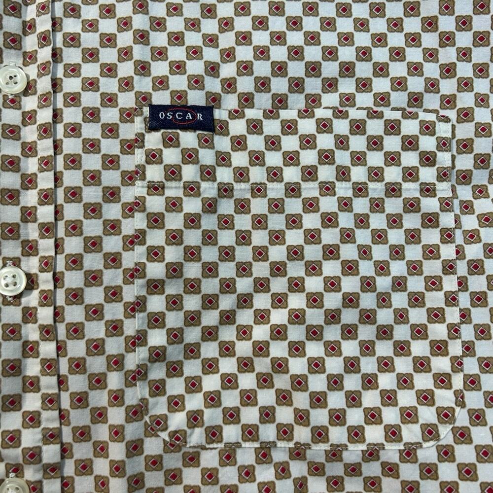 Oscar De La Renta Shirt Men L White Gold Red Retro Combed Cotton Short Sleeve - Picture 3 of 8